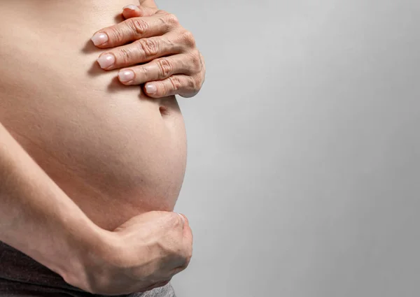 Partial View Pregnant Woman Hands Belly — Stok fotoğraf