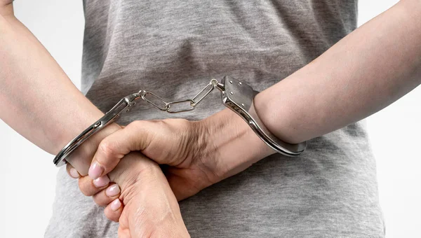 Cropped Image Female Hands Handcuffs Thief Arrest — Stock Photo, Image