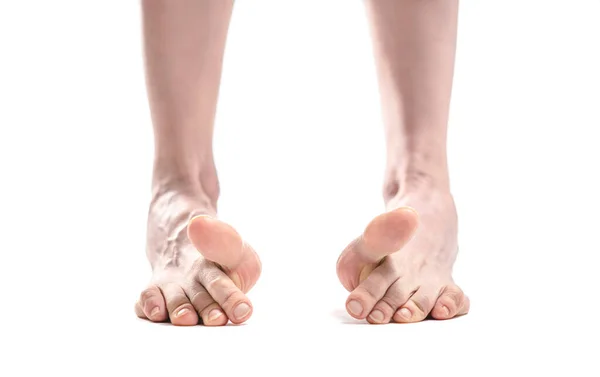 Barefoot Woman Legs White Background Copy Space — Stok fotoğraf