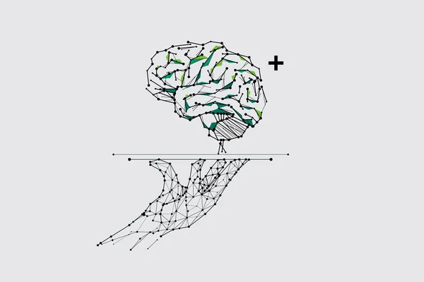 Vector Illustration Brain Graphic Line Dots Conceptual Vision Line Stroke — Stockový vektor