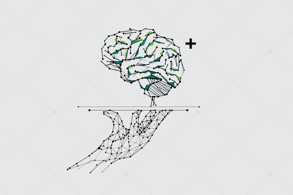 Vector illustration of brain graphic line and dots. Conceptual vision. line stroke editable.