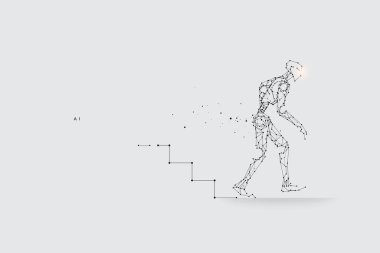 Parçacıklar, geometrik sanat, çizgi ve nokta. Soyut vektör çizimi. Yapay zeka teknolojisinin grafik tasarım konsepti. çizgi ağırlığı düzenlenebilir.