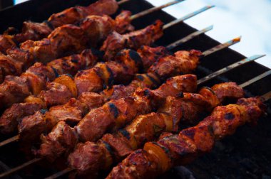 Kışın ızgarada pişmiş et kebabı.