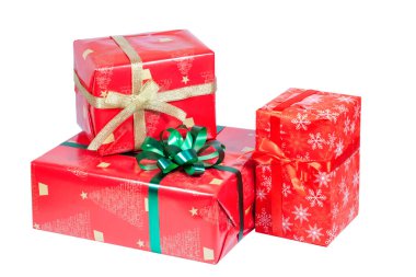 set of gift boxes in red on a white insulated background. High quality photo