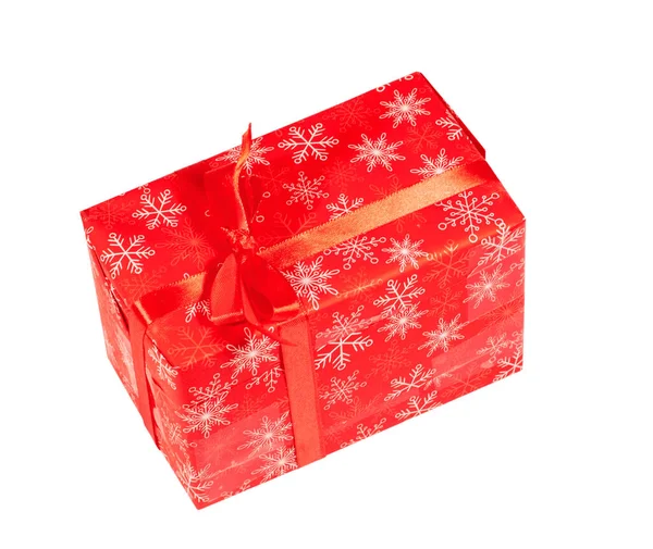 Gift Box Red Paper Satin Ribbon White Insulated Background High — Stock Photo, Image