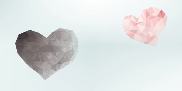 Svart Och Rosa Polygon Hjärtformer För Glad Alla Hjärtans Dag — Stockfoto