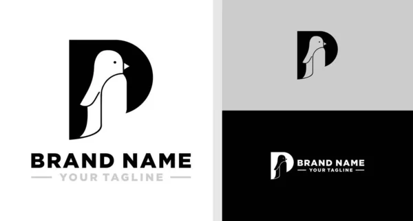 Carta Logo Penguino Negativo Espacio Cimplo Editable — Vector de stock