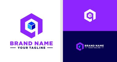 Q harfi logo altıgen teknografi versiyonu