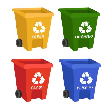 4 colors recycle bin trash can organic plastic glass paper clipart
