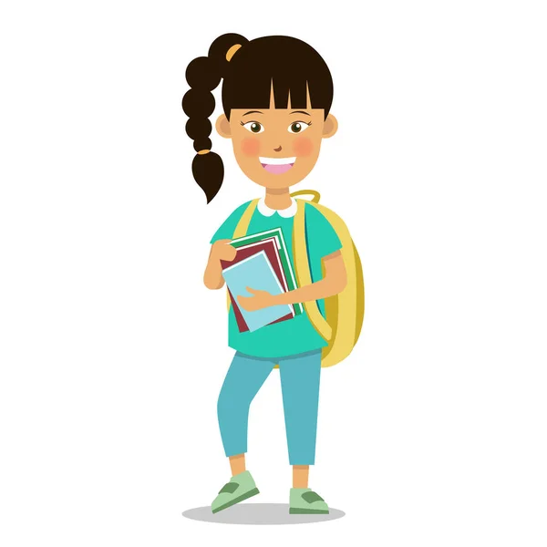 Glücklich Smart Kleine Asiatische Mädchen Kind Schulmädchen Mit Ihren Büchern — Stockvektor