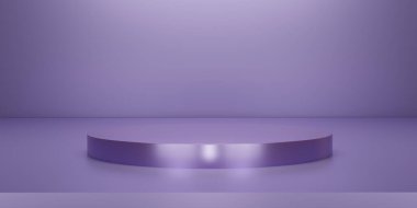 Pembe, yuvarlak kaidesi ya da stüdyo arkaplanı olan bir podyum. Metalik morumsu boş ekran ya da ürün göstermek için temiz oda. Podyum gösterisi ya da vitrin için minimalist bir model. 3B görüntüleme.