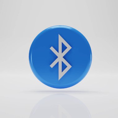 Bluetooth simgesi, beyaz mavi Bluetooth işareti. Kablosuz teknoloji konsepti. 3B resimleme