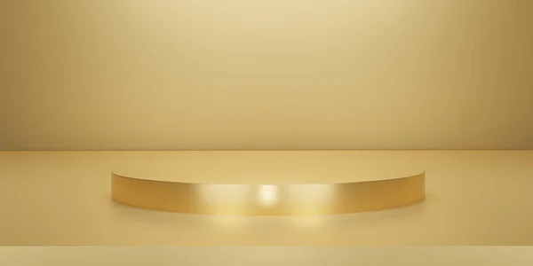 Ouro Brilhante Redondo Pedestal Pódio Com Cenários Estúdio Bege Creme — Fotografia de Stock