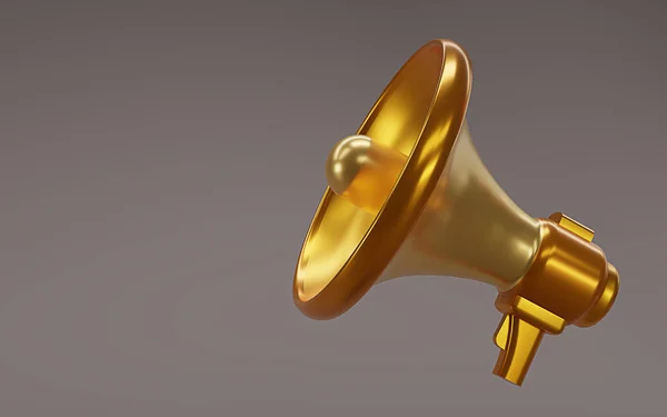 Gold Megaphone Isolate Dark Brown Background Gold Loudspeaker Cartoon Style — стоковое фото