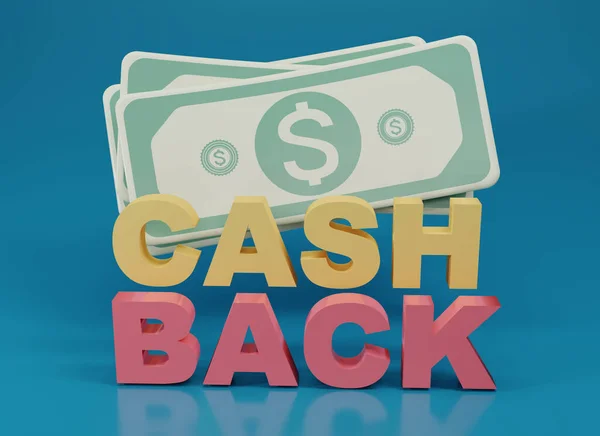 3D render cash back icon with Bundles cash isolate on blue background. Cashback or Refund money service design. Banknotes Online payment. Income, savings, investment, 3d rendering.