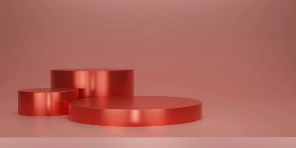 Shiny Red Pedestal Podium Studio Backdrops Metallic Red Blank Display — Stockfoto