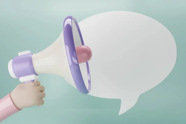 Purple Megaphone Loudspeaker Chat Bubble Isolate Green Background Magaphone Copy — Stockfoto