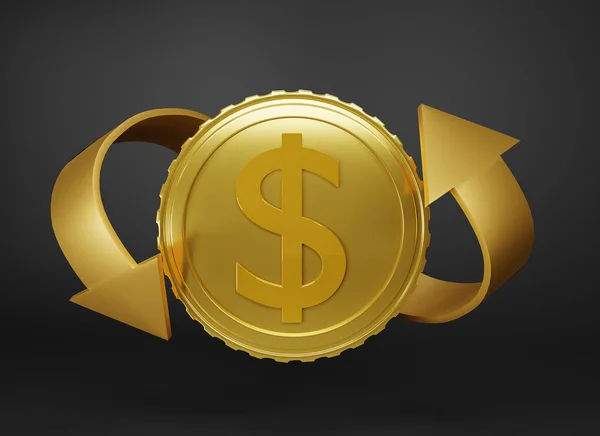 Render Cash Back Icon Gold Coin Isolate Dark Background Cashback — Foto Stock
