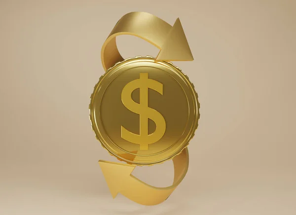 Rendere Cash Back Icona Con Moneta Oro Isolare Sfondo Beige — Foto Stock