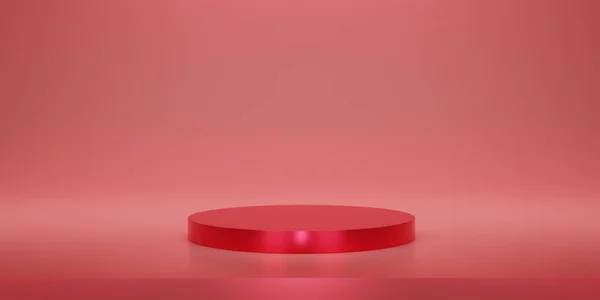 Stüdyo Arkaplanlı Parlak Kırmızı Kaide Podyum Metalik Kırmızı Boş Ekran — Stok fotoğraf