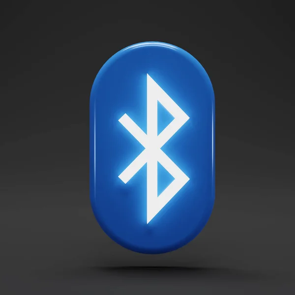 Parlak ışık simgesine sahip bluetooth, koyu arkaplanda beyaz bluetooth işareti. Kablosuz teknoloji konsepti. 3B resimleme