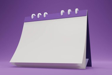 Magenta kağıt takvim simgeleri. 3 boyutlu nota simgelerini mor arkaplanda izole et. Gerçekçi boş tarih takvimi simgesi. 3B resimleme.