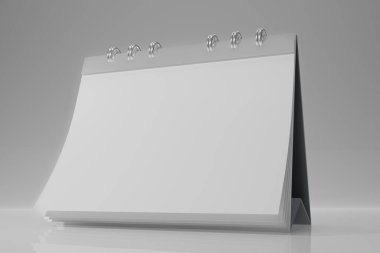 Beyaz kağıt takvim simgeleri. Gri arkaplanda izole edilmiş 3D not simgeleri oluştur. Gerçekçi boş tarih takvimi simgesi. 3B resimleme.