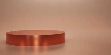 Parlak turuncu kaidesi ya da stüdyo arkaplanı olan podyumu. Ürünleri göstermek için boş ekran veya temiz oda. Metinler için alanı kopyala. Podyum gösterisi ya da vitrin için minimalist bir model. 3B görüntüleme.
