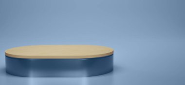 Ahşap oval kaidesi ya da stüdyo arka planında podyumu olan parlak bir mor. Mor melalik oval. Ürün göstermek için boş ya da temiz oda. Uzayı kopyala Vitrin için minimalist model. 3B görüntüleme.