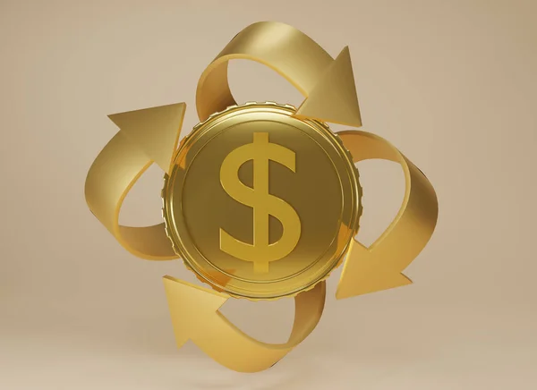 Renderizar Icono Devolución Dinero Efectivo Con Moneda Oro Aislar Sobre — Foto de Stock