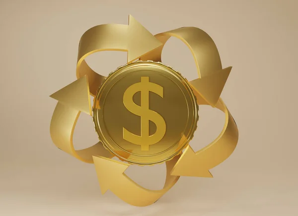 Render Cash Back Icon Gold Coin Isolate Beige Background Cashback — Foto Stock