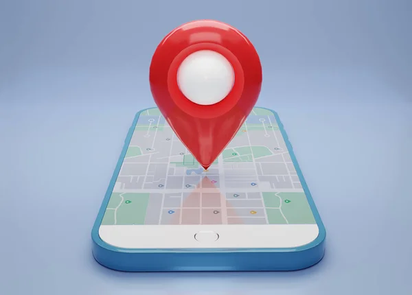 Gps Red Navigator Pin Vérification Avec Carte Sur Smartphone Bleu — Photo