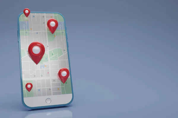 Gps Comprobación Pin Rojo Con Mapa Teléfono Inteligente Azul Teléfono —  Fotos de Stock
