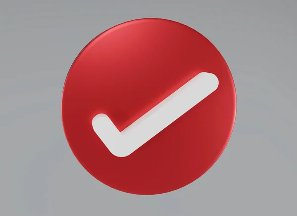 Realista Icono Derecha Símbolo Correcto Botón Marca Roja Sobre Fondo — Foto de Stock