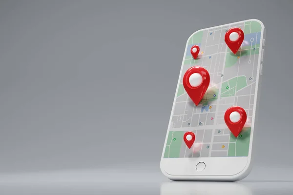 Controllo Pin Rosso Con Mappa Smartphone Bianco Telefono Cellulare Smart — Foto Stock