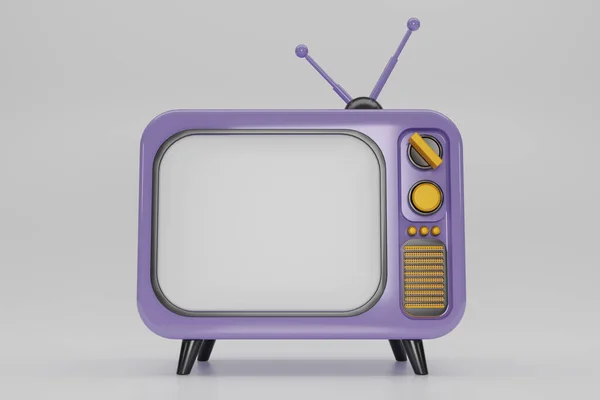 Renderizar Roxo Vintage Television Cartoon Estilo Isolado Fundo Branco Retro — Fotografia de Stock