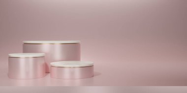 Üzerinde mermer olan parlak pembe bir kaide ya da podyum. Metalik pembe ya da gül sarısı boş ekran ya da ürün göstermek için temiz oda. Podyum gösterisi ya da vitrin için minimalist bir model. 3B görüntüleme.