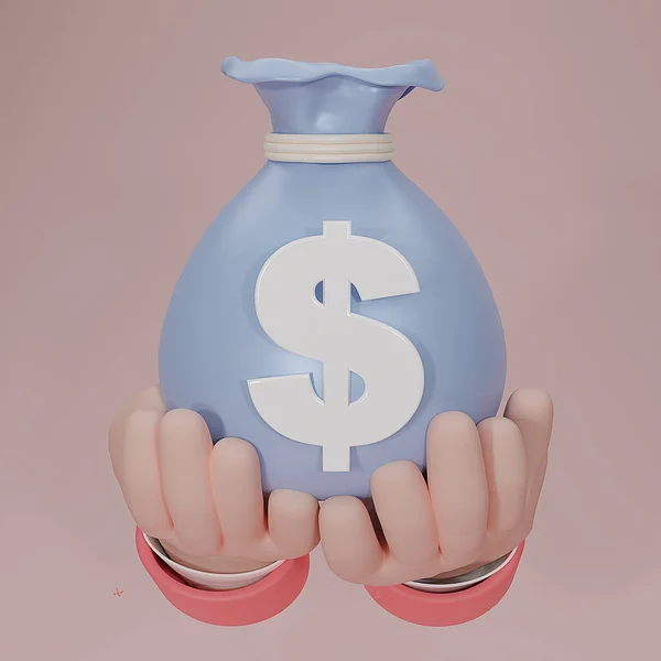 Голубые Мешки Деньгами Иконка Денежного Мешка Карикатурном Стиле Розовом Фоне — стоковое фото