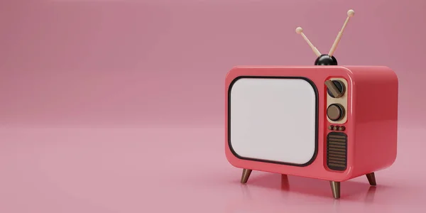 Rendern Rosa Vintage Television Cartoon Stil Isolieren Auf Rosa Hintergrund — Stockfoto