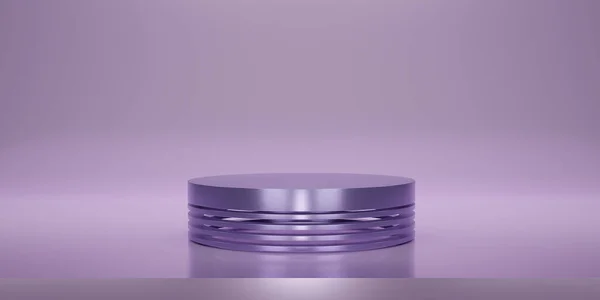 スタジオの背景と光沢のある紫色の円形の台座や表彰台 製品を表示するためのブランクディスプレイまたはクリーンルームテキストのためのスペースをコピーします 表彰台のディスプレイやショーケースのためのミニマリストモックアップ 3Dレンダリング — ストック写真