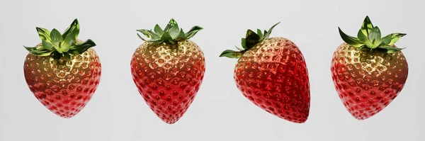 Καθιστούν Φράουλες Απομόνωση Φύλλων Λευκό Φόντο Συλλογή Από Μεταλλική Φράουλα — Φωτογραφία Αρχείου