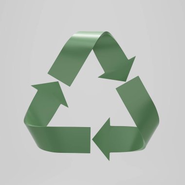 3D render yeşil geri dönüşüm simgesi, beyaz arkaplanda izole edilmiş geri dönüşüm sembolü. Parlak geri dönüşüm sembolü. Döndürme ok simgesi paketi. Konsepti tekrar kullan. 3d resimleme.
