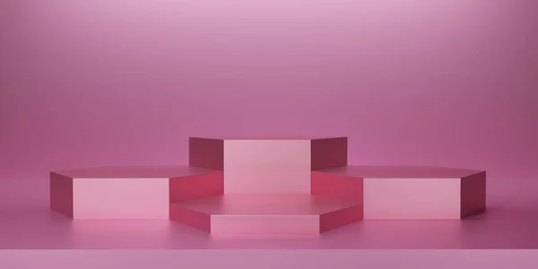 Glänsande Rosa Hexagon Piedestal Eller Podium Metallic Flamingo Rosa Hexagon — Stockfoto