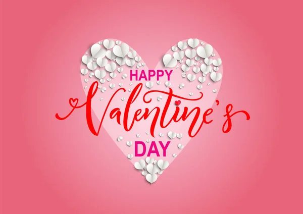 Valentinstag Hintergrund Mit Weißen Herzen Muster Und Typografie Von Glücklichen — Stockvektor