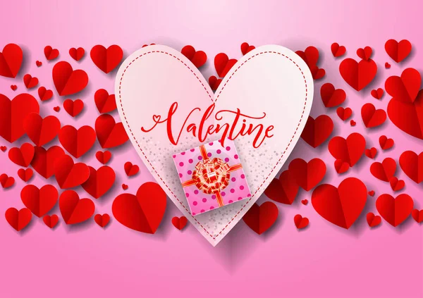 San Valentino Sfondo Astratto Con Cuore Carta Tagliato — Vettoriale Stock