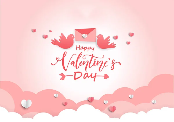 Happy Valentinstag Zwei Verliebte Vögel Einen Brief — Stockvektor