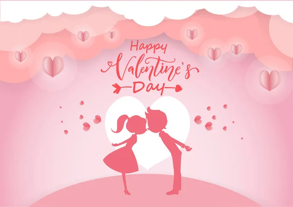Fröhlicher Valentinstag Mit Glücklichem Paar Auf Den Wiesen — Stockvektor