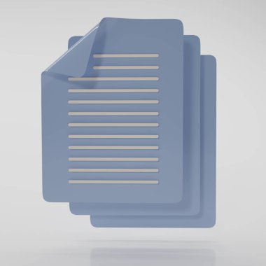 Grafik ve web tasarımı için belge simgesi. Kağıt simgesi, Coppy simgesi, Beyaz arkaplanda Mavi Belge simgesi. 3d resimleme.