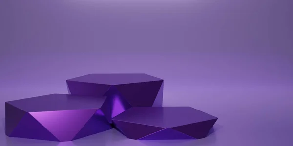Renderizar Púrpura Pódio Geométrico Fundo Roxo Cubo Hexágono Pódio Quadrado — Fotografia de Stock