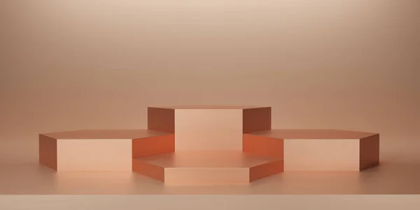 Glänsande Ljus Orange Hexagon Piedestal Eller Podium Metallic Cantaloupe Färg — Stockfoto